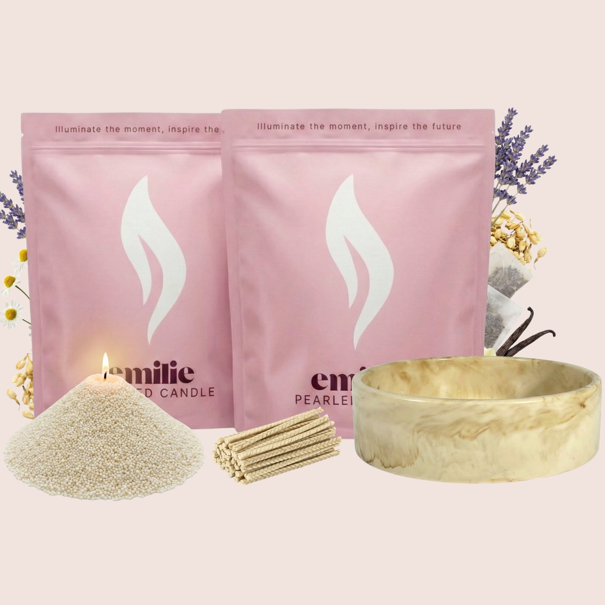 Sweet Dreams 1kg + 1kg of Your Choice Pearled Candles + Emilie Bol Lumière - Emilie Candle
