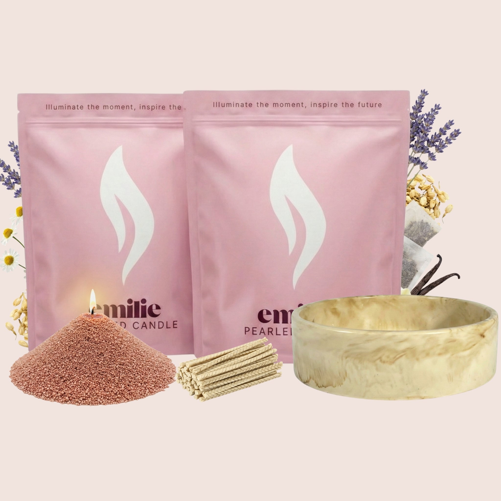 Sweet Dreams 1kg + 1kg of Your Choice Pearled Candles + Emilie Bol Lumière - Emilie Candle