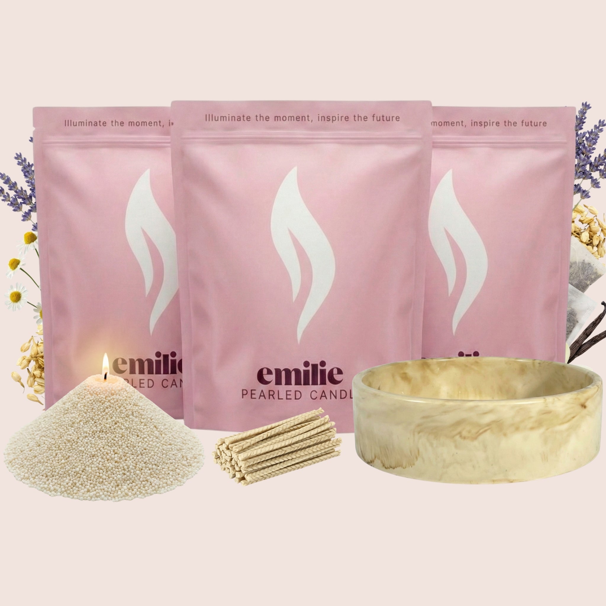 Sweet Dreams 1kg + 2x 1kg of Your Choice Pearled Candles + Emilie Bol Lumière - Emilie Candle