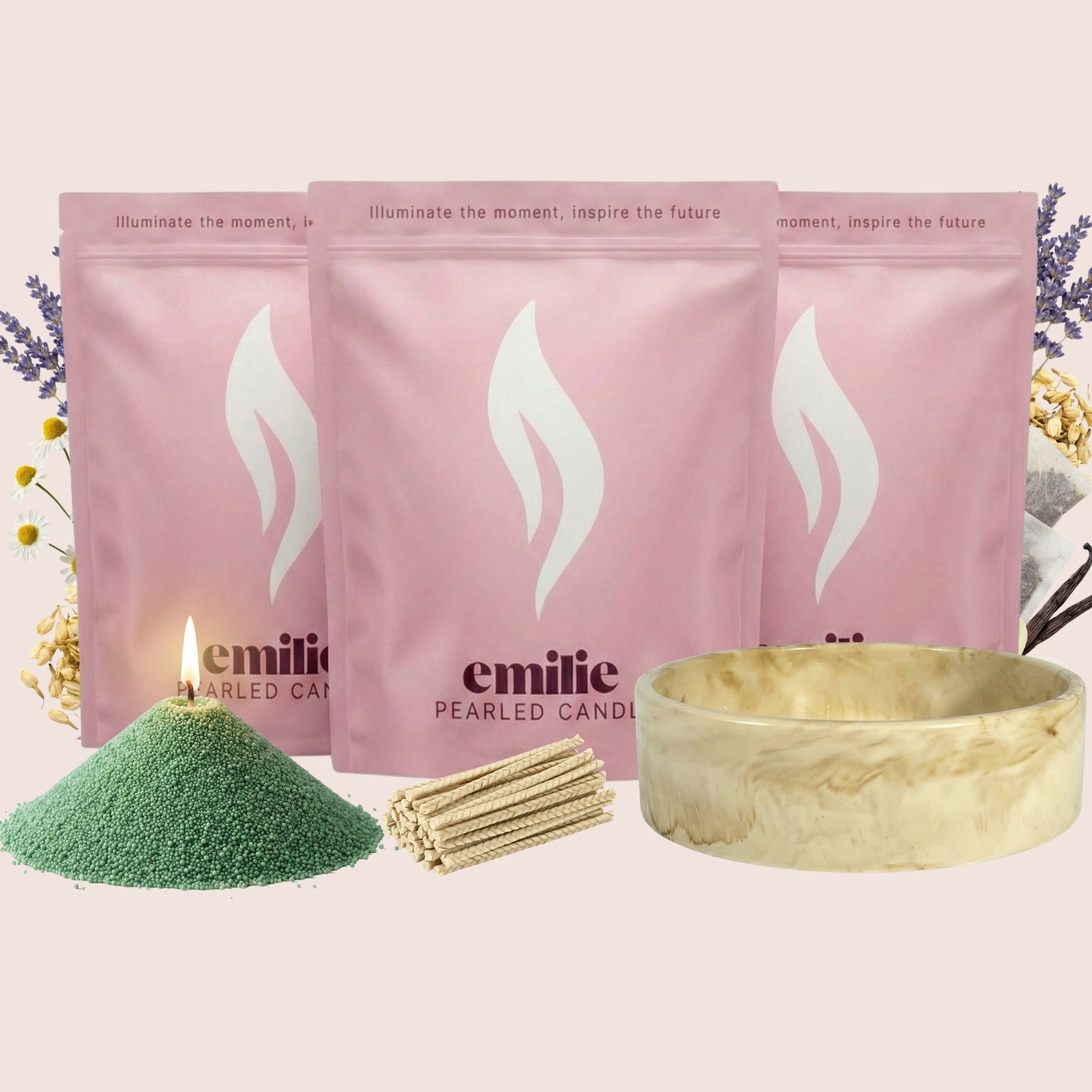 Sweet Dreams 1kg + 2x 1kg of Your Choice Pearled Candles + Emilie Bol Lumière - Emilie Candle