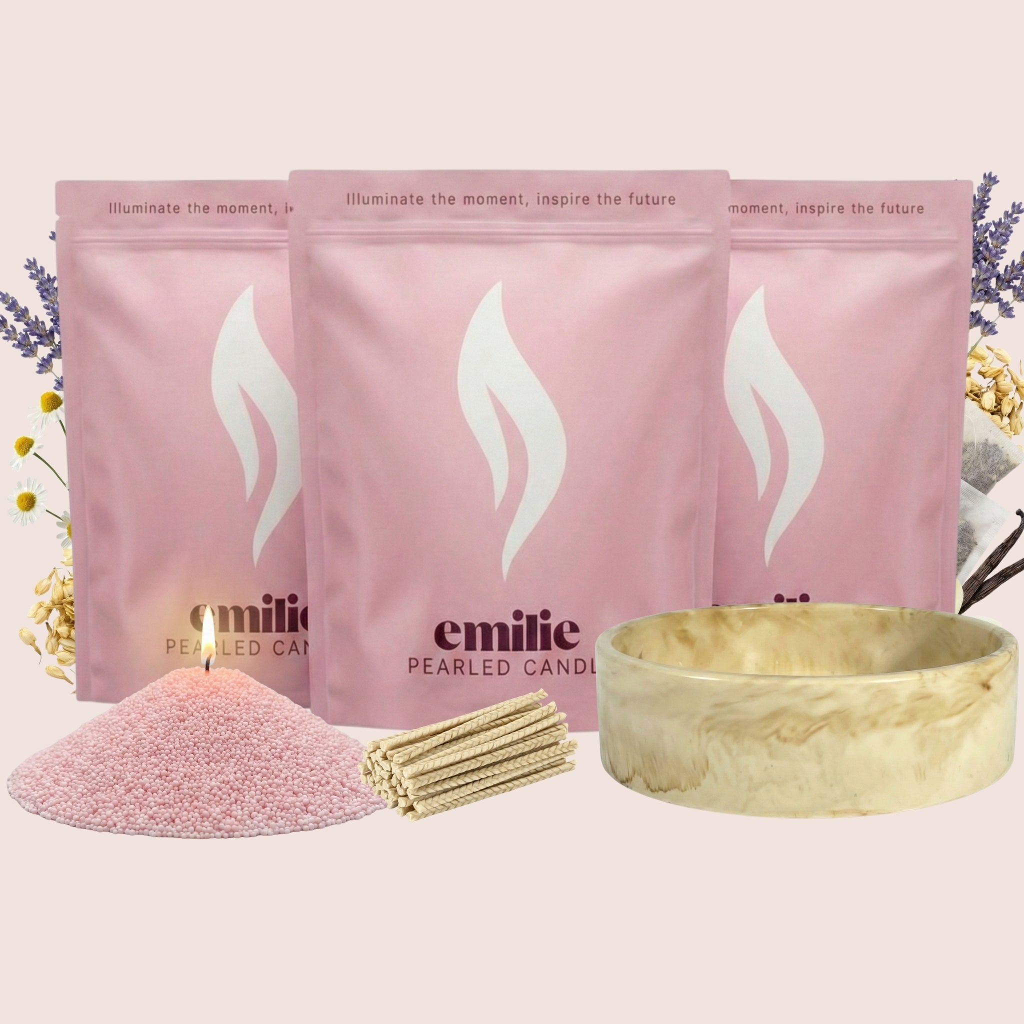 Sweet Dreams 1kg + 2x 1kg of Your Choice Pearled Candles + Emilie Bol Lumière - Emilie Candle