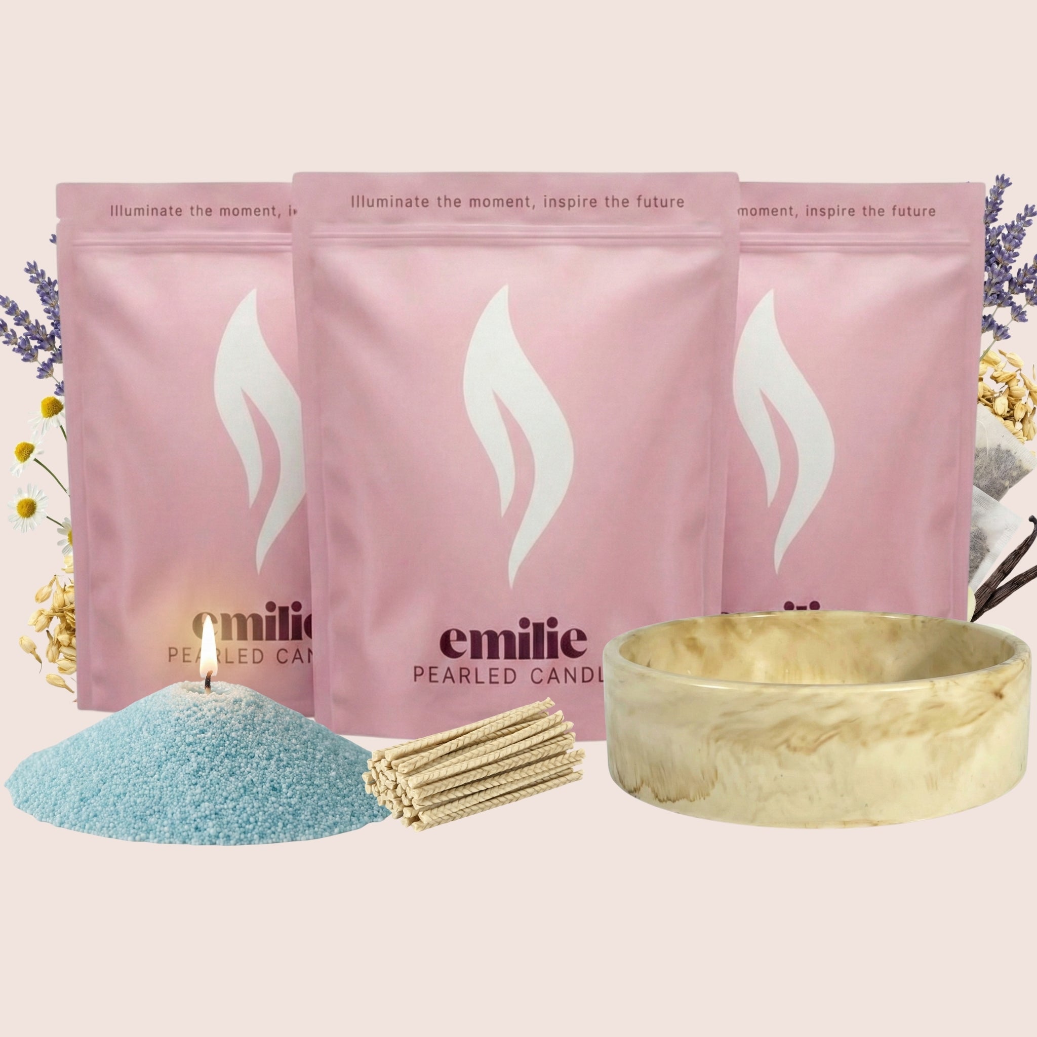Sweet Dreams 1kg + 2x 1kg of Your Choice Pearled Candles + Emilie Bol Lumière - Emilie Candle