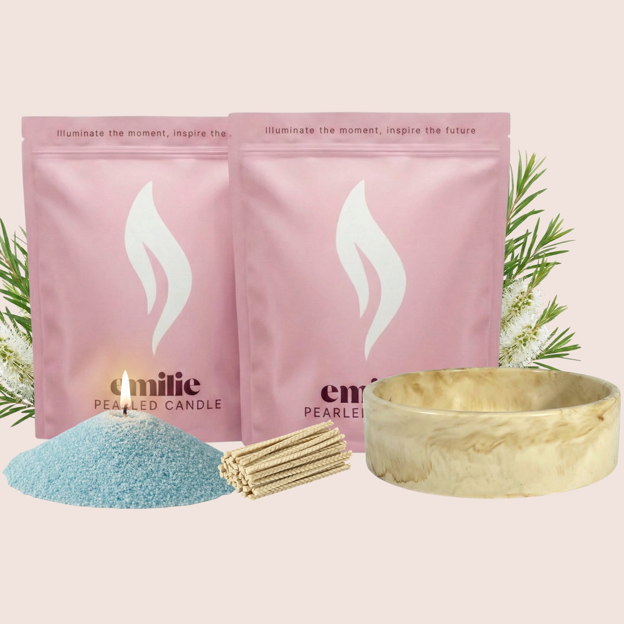 Tea Tree 1kg + 1kg of Your Choice Pearled Candles + Emilie Bol Lumière - Emilie Candle