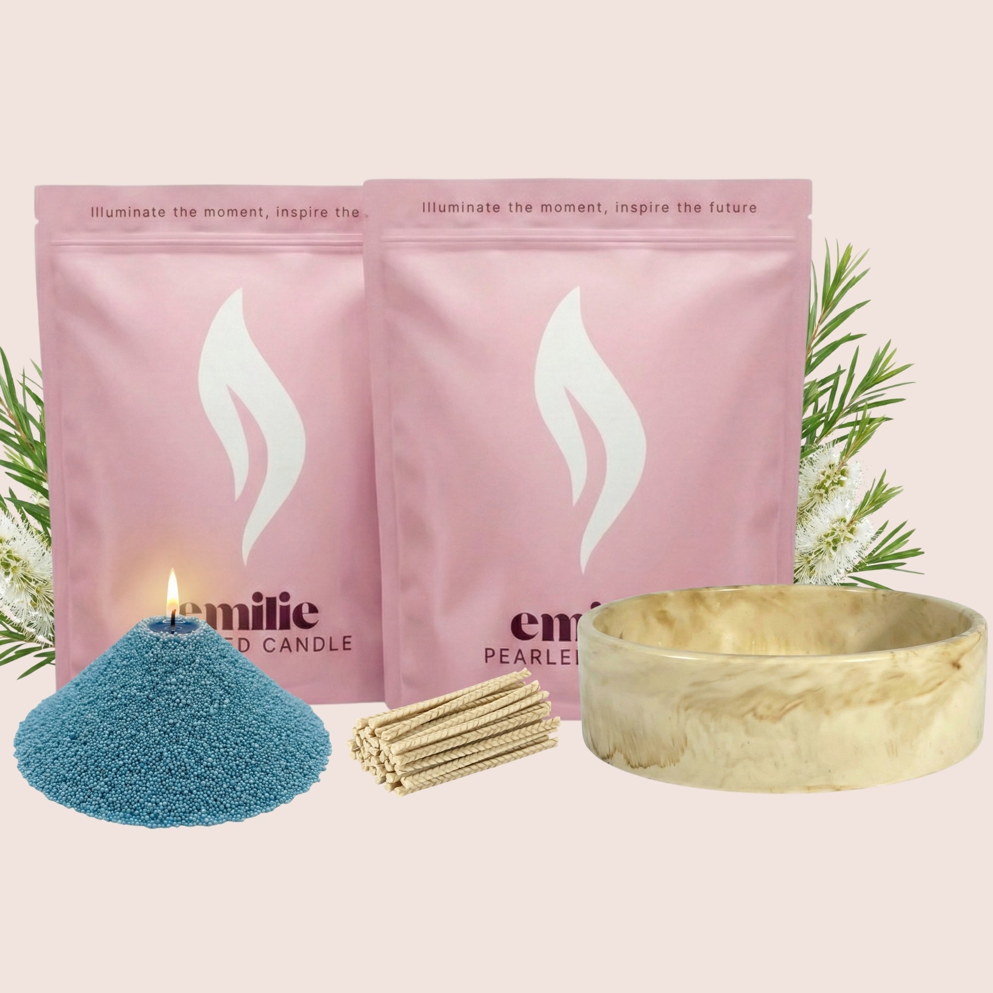 Tea Tree 1kg + 1kg of Your Choice Pearled Candles + Emilie Bol Lumière - Emilie Candle