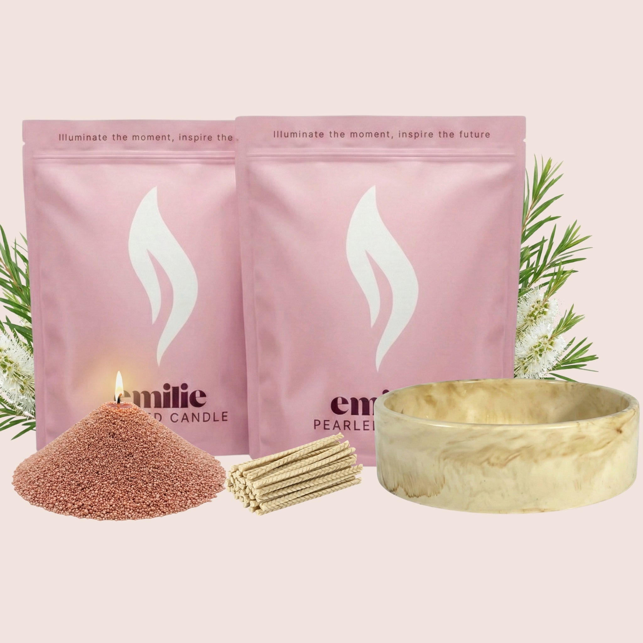 Tea Tree 1kg + 1kg of Your Choice Pearled Candles + Emilie Bol Lumière - Emilie Candle