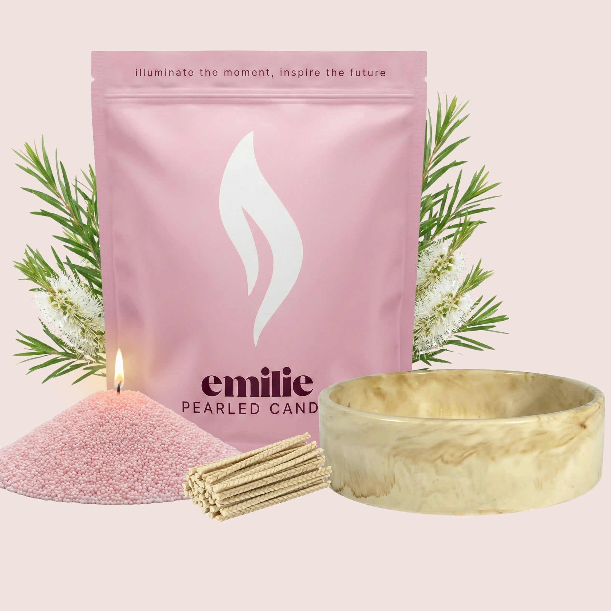 Tea Tree – Set & Save Pearled Candle + Emilie Bol Lumière - Emilie Candle