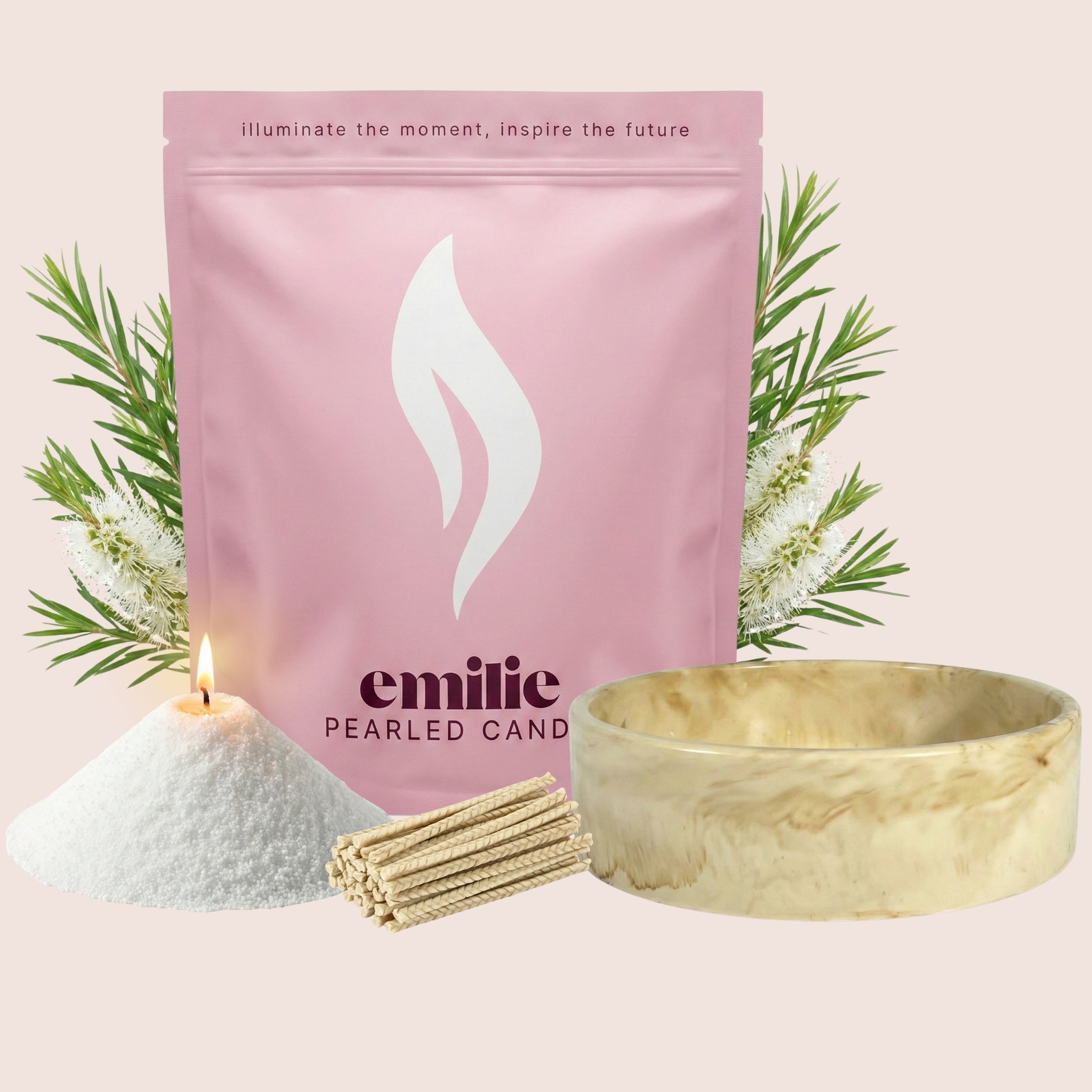 Tea Tree – Set & Save Pearled Candle + Emilie Bol Lumière
