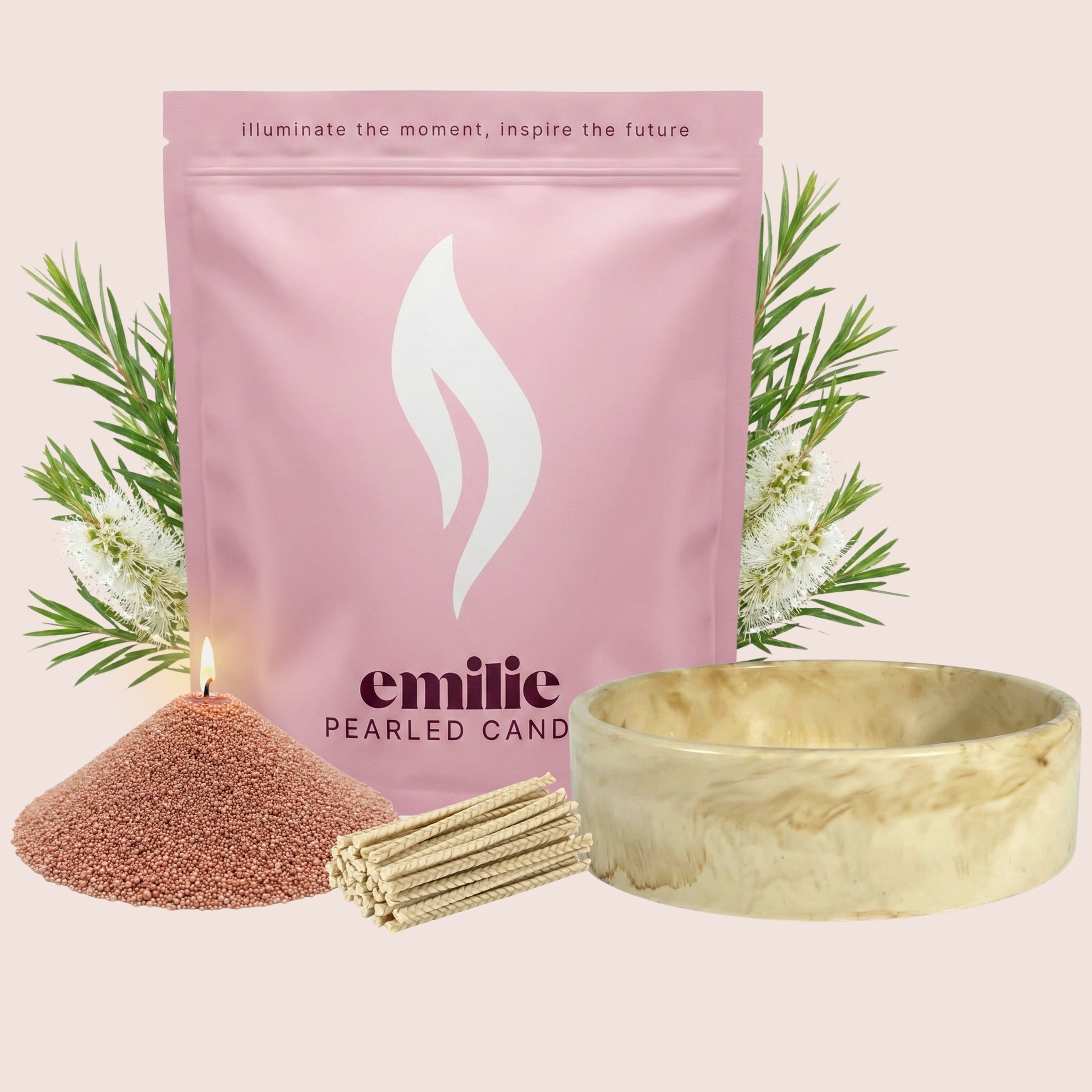 Tea Tree – Set & Save Pearled Candle + Emilie Bol Lumière - Emilie Candle