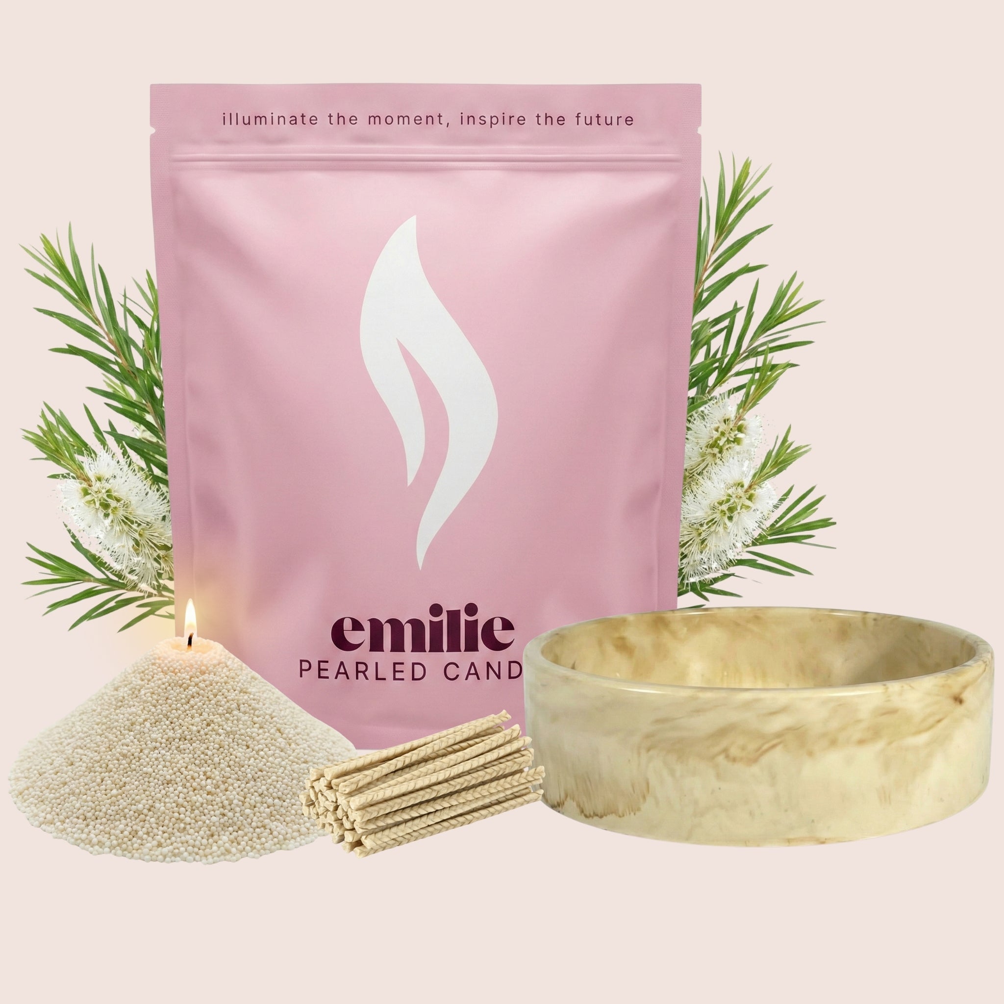 Tea Tree – Set & Save Pearled Candle + Emilie Bol Lumière - Emilie Candle