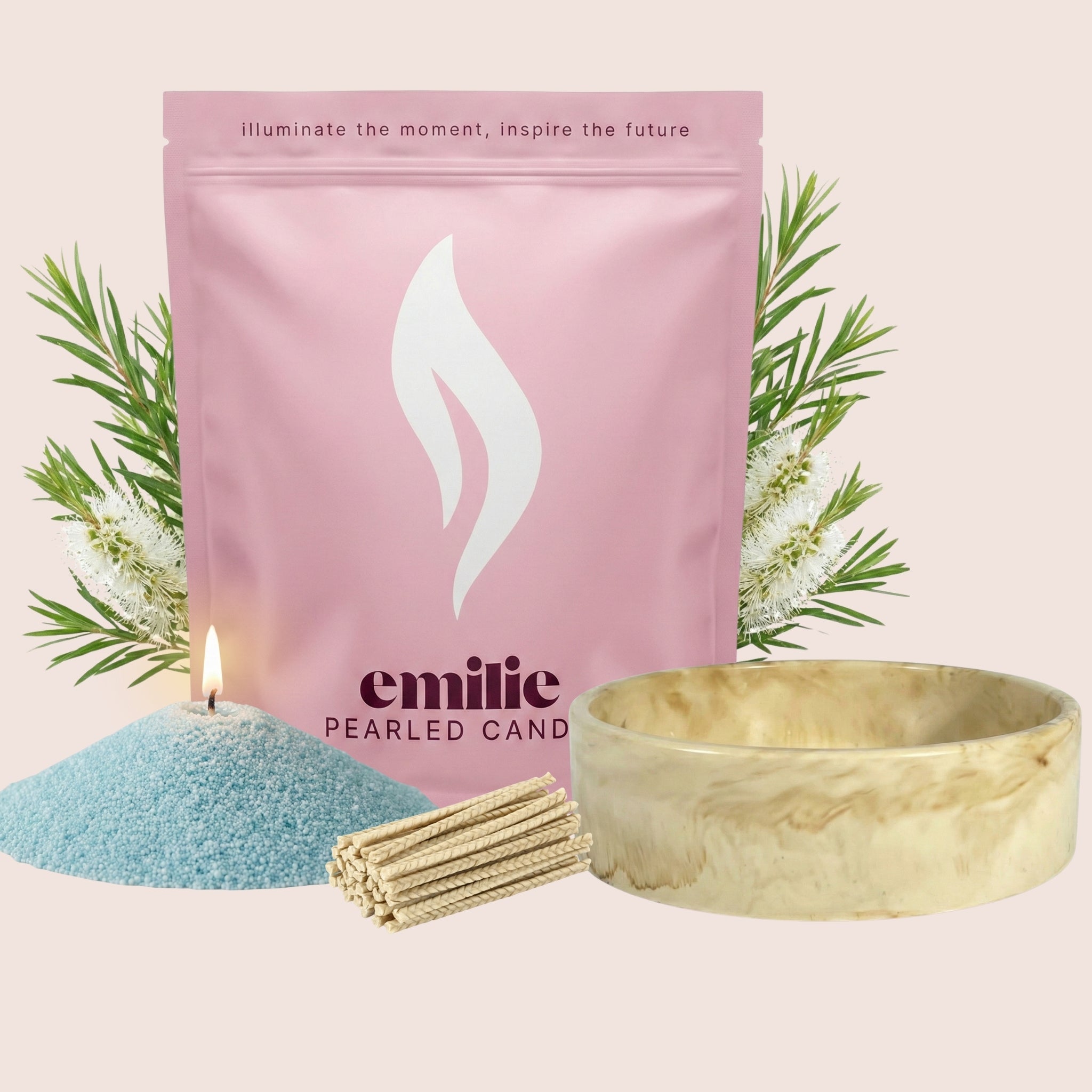 Tea Tree – Set & Save Pearled Candle + Emilie Bol Lumière - Emilie Candle