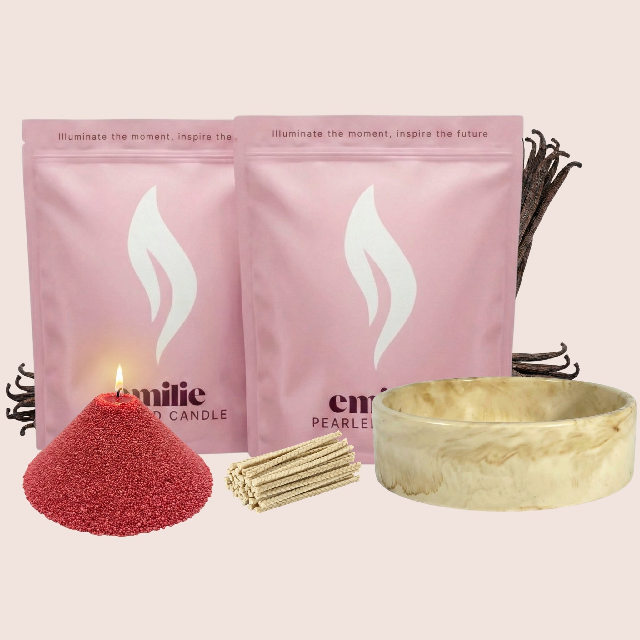 Vanilla 1kg + 1kg of Your Choice Pearled Candles + Emilie Bol Lumière - Emilie Candle