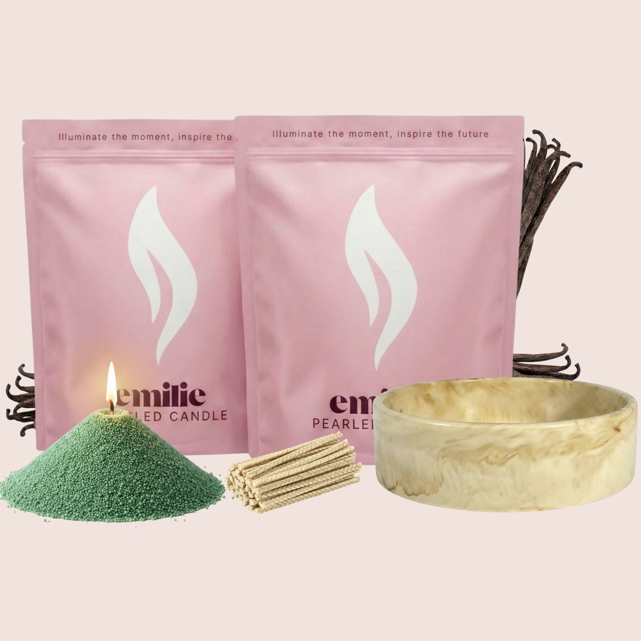 Vanilla 1kg + 1kg of Your Choice Pearled Candles + Emilie Bol Lumière - Emilie Candle