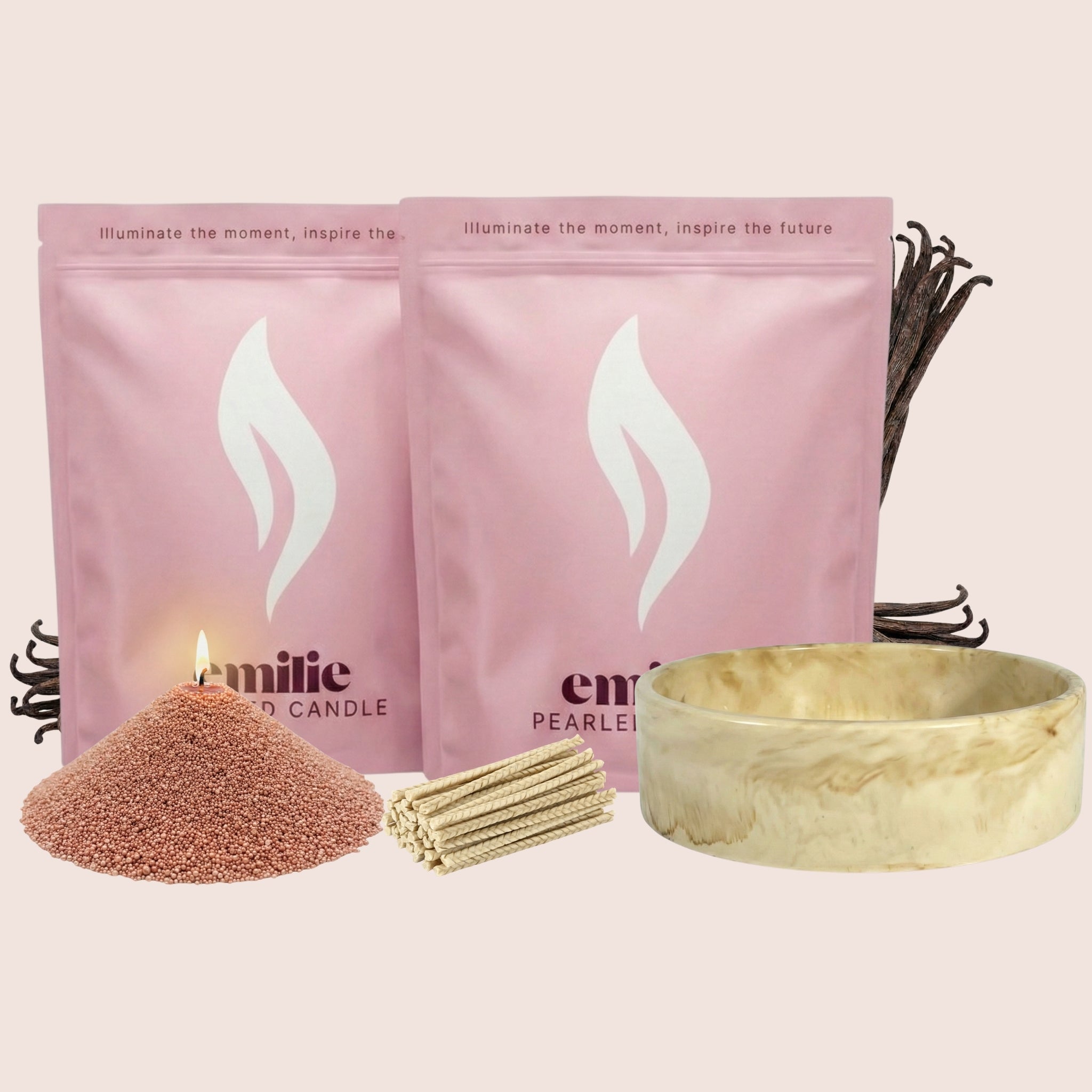 Vanilla 1kg + 1kg of Your Choice Pearled Candles + Emilie Bol Lumière - Emilie Candle