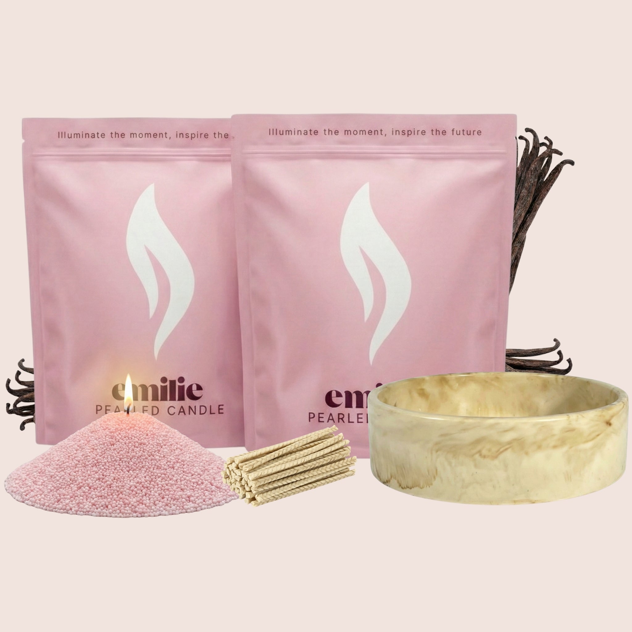 Vanilla 1kg + 1kg of Your Choice Pearled Candles + Emilie Bol Lumière - Emilie Candle