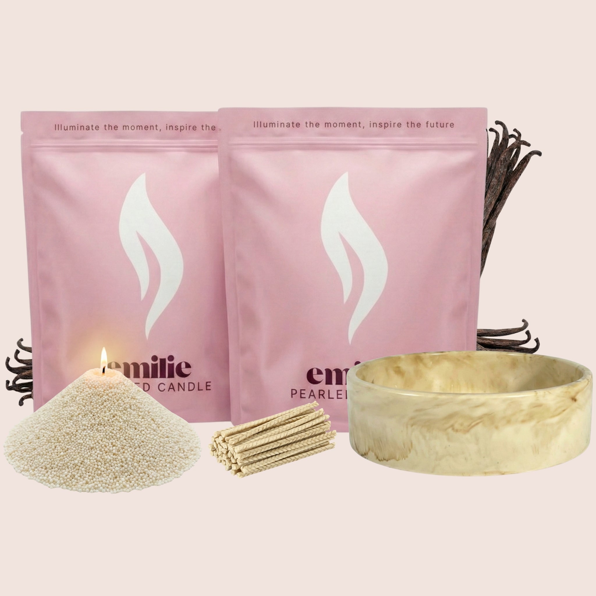 Vanilla 1kg + 1kg of Your Choice Pearled Candles + Emilie Bol Lumière - Emilie Candle