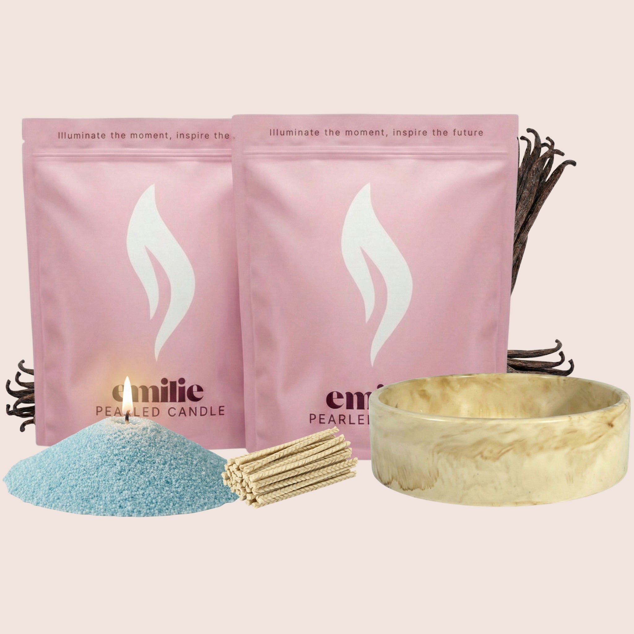 Vanilla 1kg + 1kg of Your Choice Pearled Candles + Emilie Bol Lumière - Emilie Candle