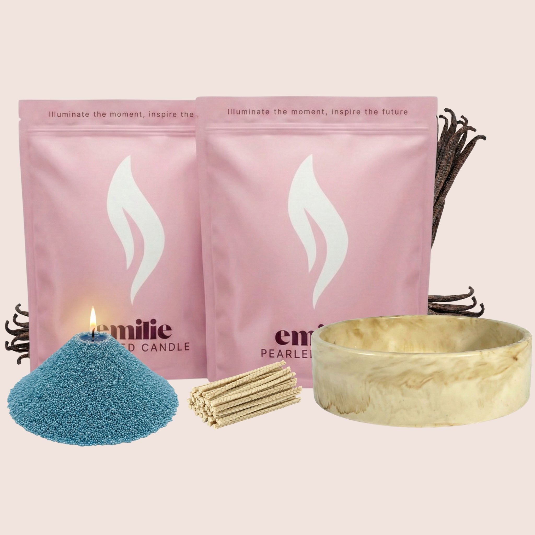 Vanilla 1kg + 1kg of Your Choice Pearled Candles + Emilie Bol Lumière - Emilie Candle