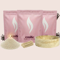 Vanilla 1kg + 2x 1kg of Your Choice Pearled Candles + Emilie Bol Lumière - Emilie Candle