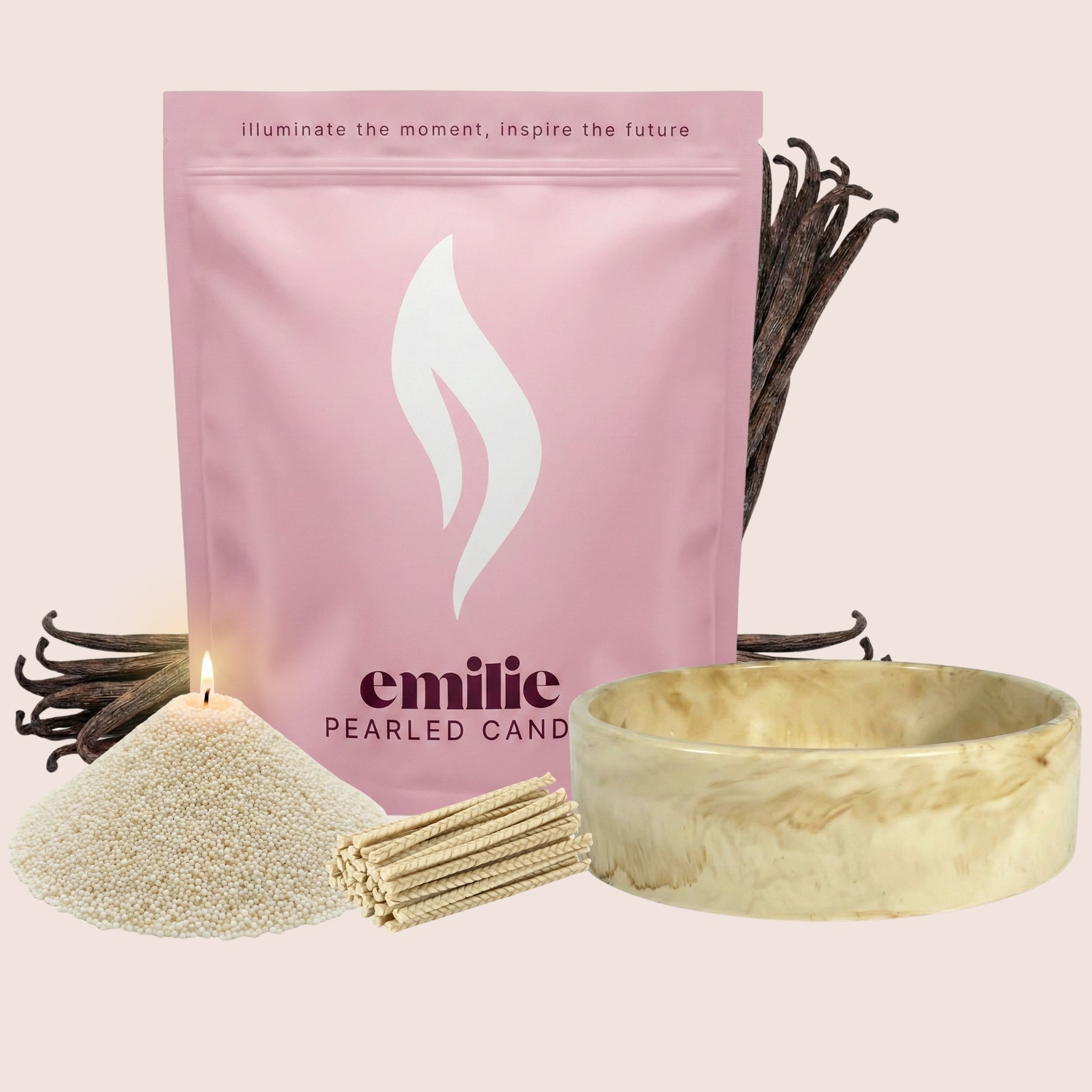 Vanilla – Set & Save Pearled Candle + Emilie Bol Lumière - Emilie Candle