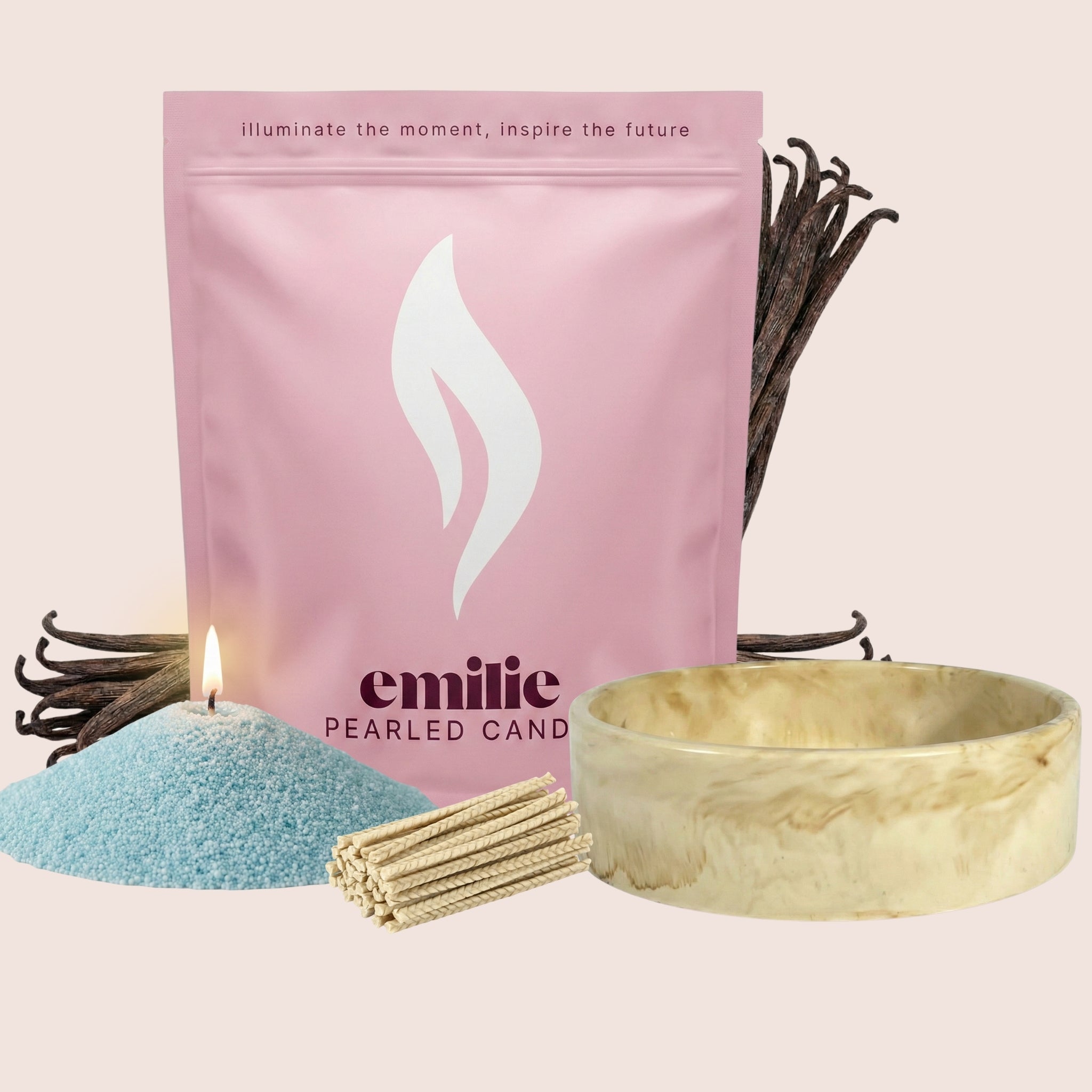 Vanilla – Set & Save Pearled Candle + Emilie Bol Lumière - Emilie Candle