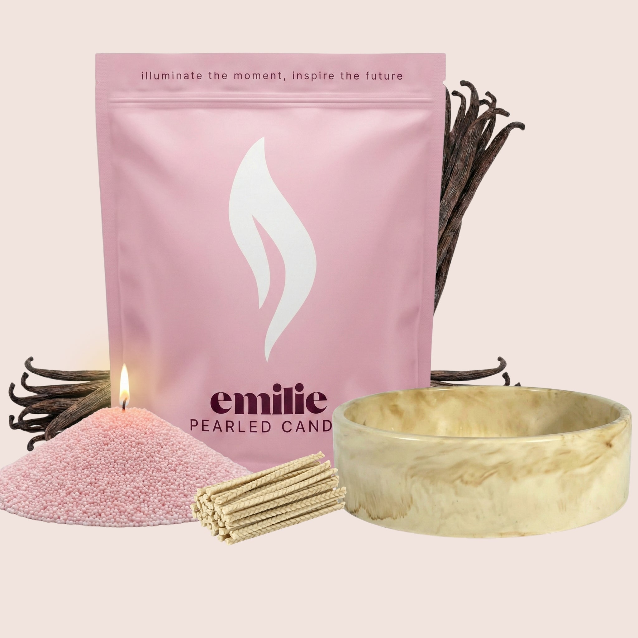 Vanilla – Set & Save Pearled Candle + Emilie Bol Lumière - Emilie Candle
