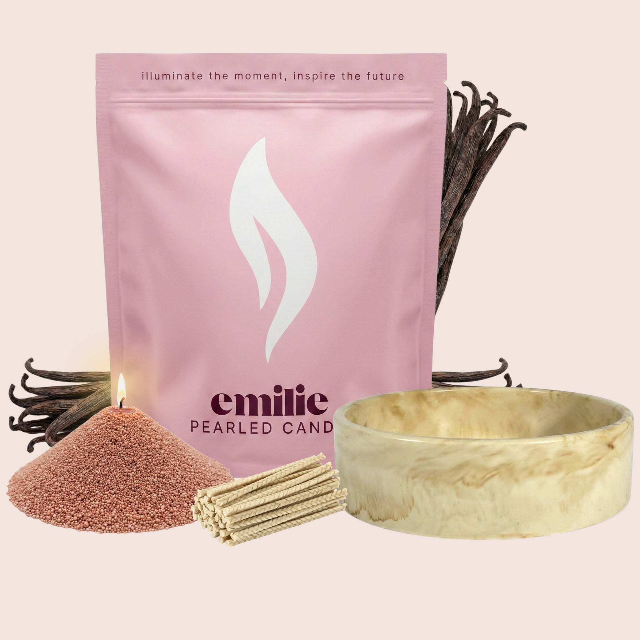 Vanilla – Set & Save Pearled Candle + Emilie Bol Lumière - Emilie Candle
