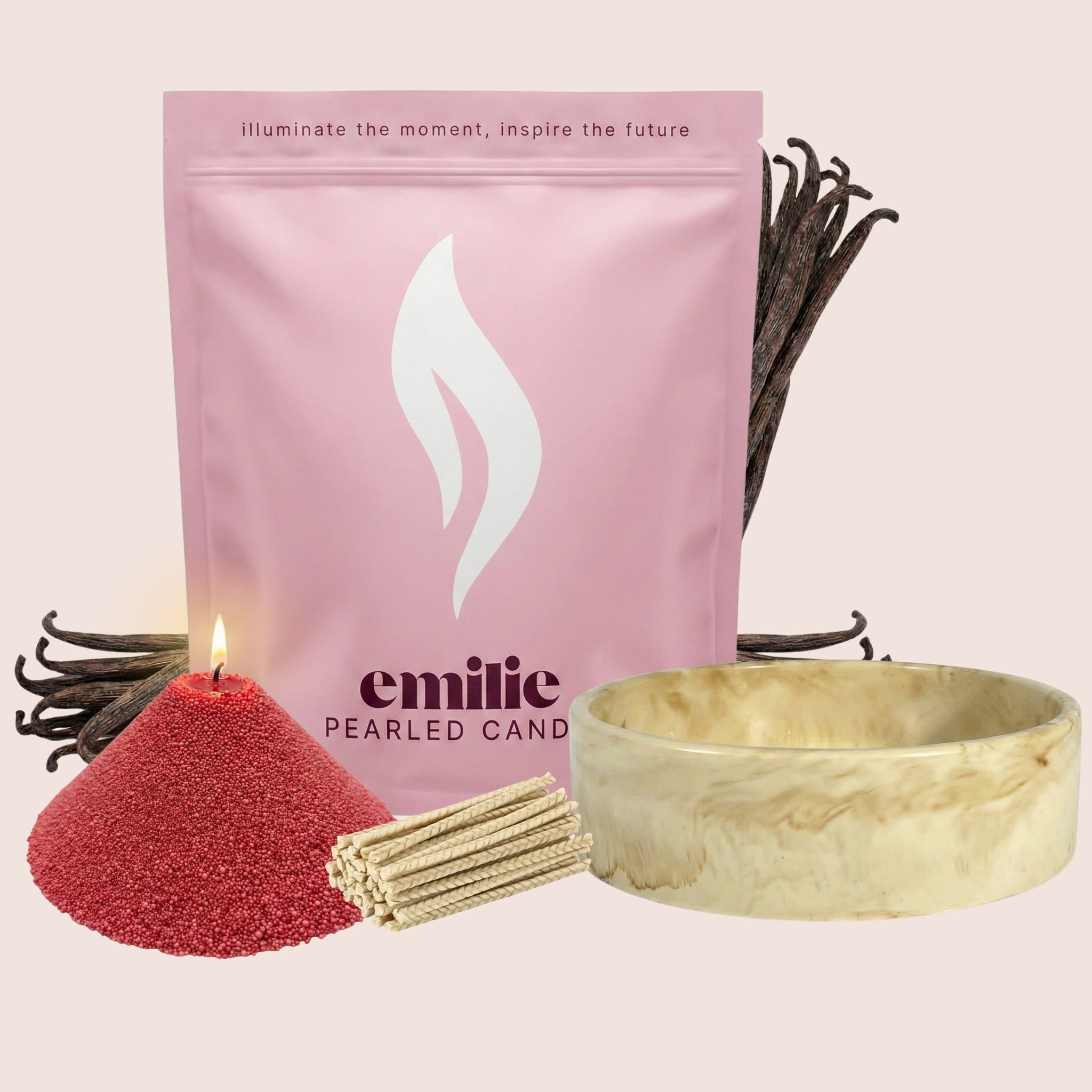 Vanilla – Set & Save Pearled Candle + Emilie Bol Lumière - Emilie Candle