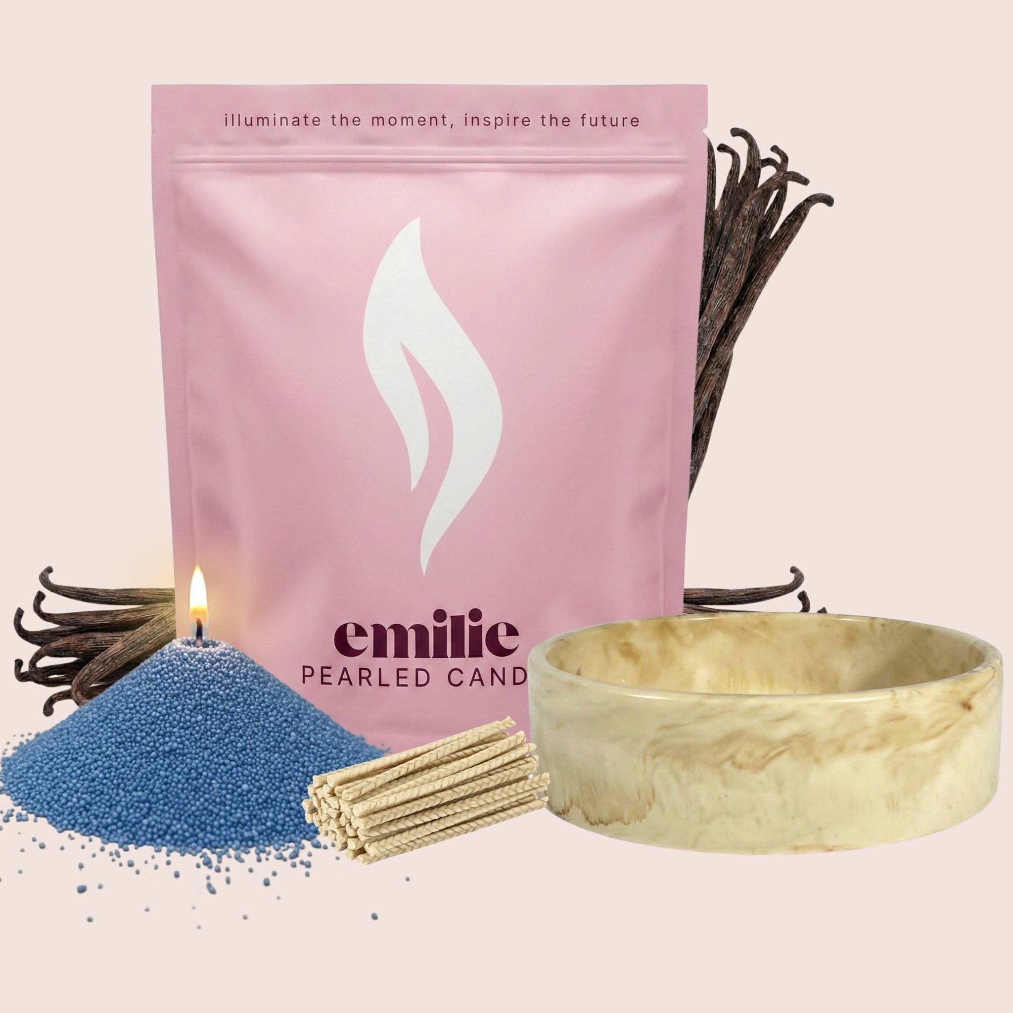Vanilla – Set & Save Pearled Candle + Emilie Bol Lumière - Emilie Candle