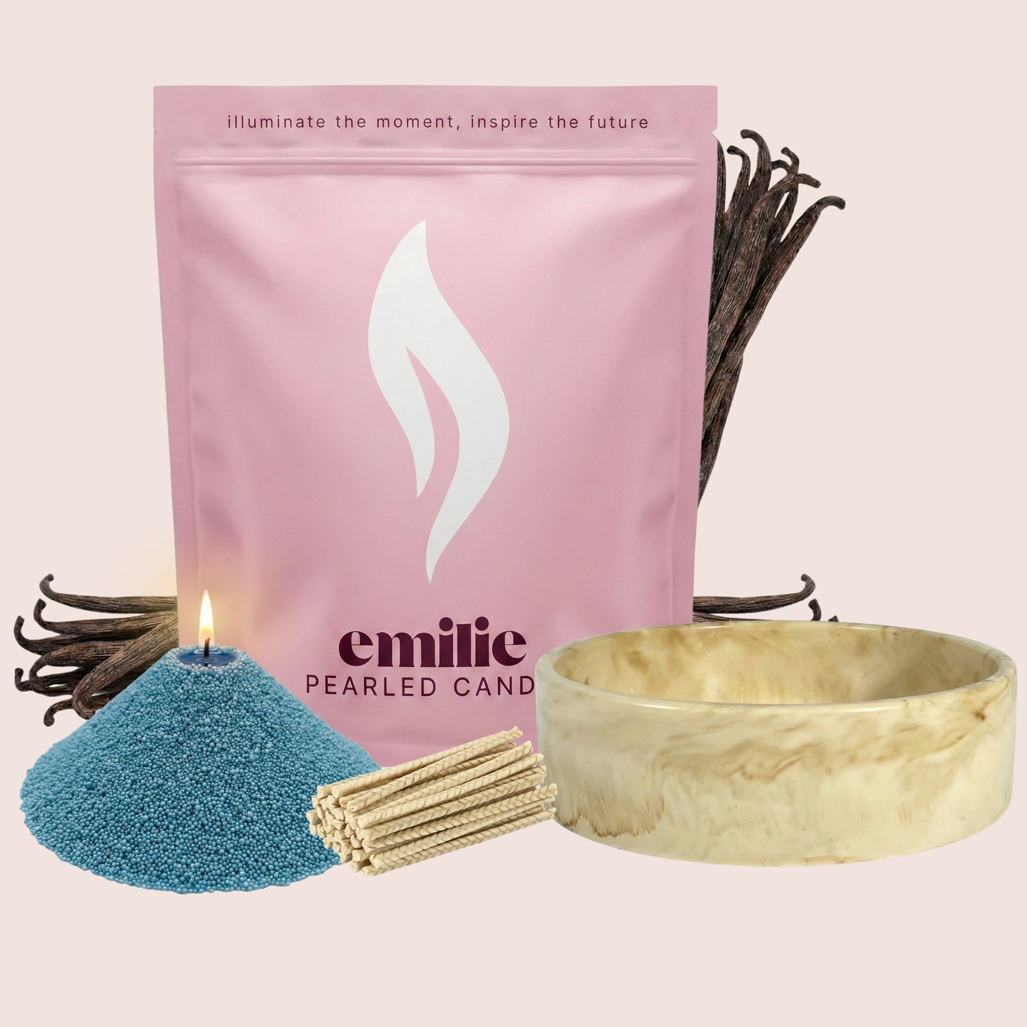 Vanilla – Set & Save Pearled Candle + Emilie Bol Lumière - Emilie Candle