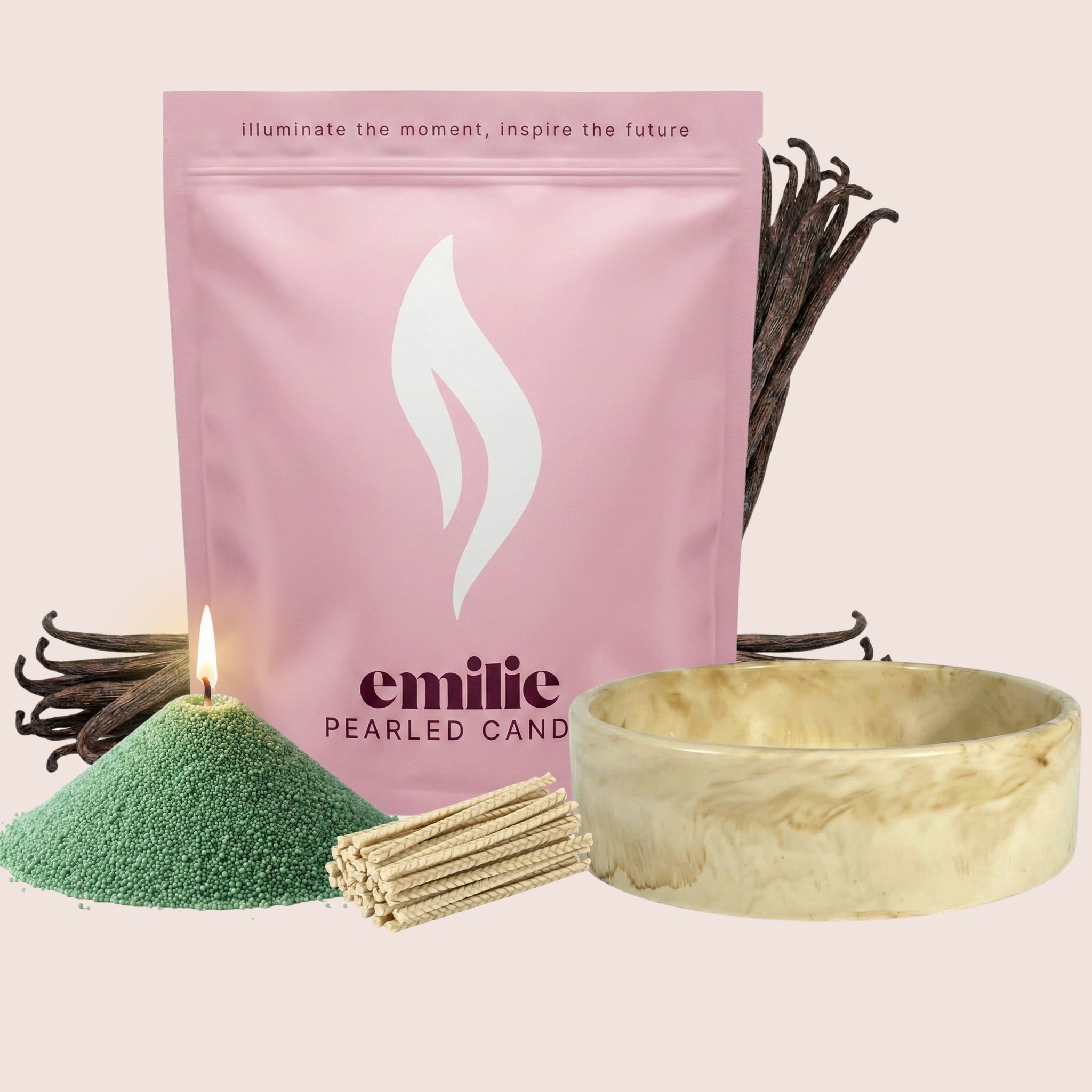 Vanilla – Set & Save Pearled Candle + Emilie Bol Lumière - Emilie Candle