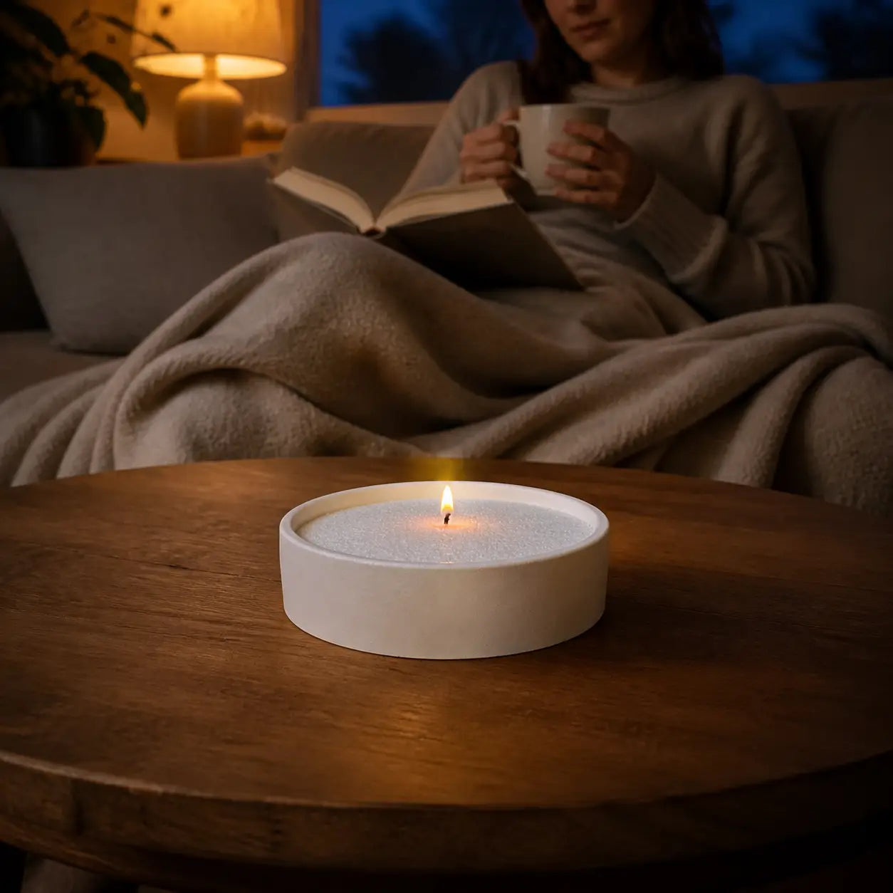 Emilie ready-scented white pearled candle refill in a warm home setting