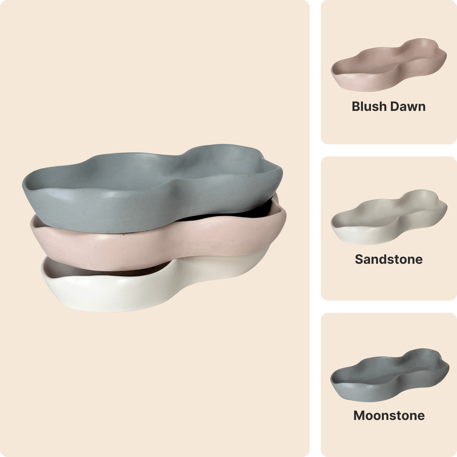 Wave Bowl – Handmade Decorative Vase in Sandstone, Blush Dawn & Moonstone - Emilie Candle