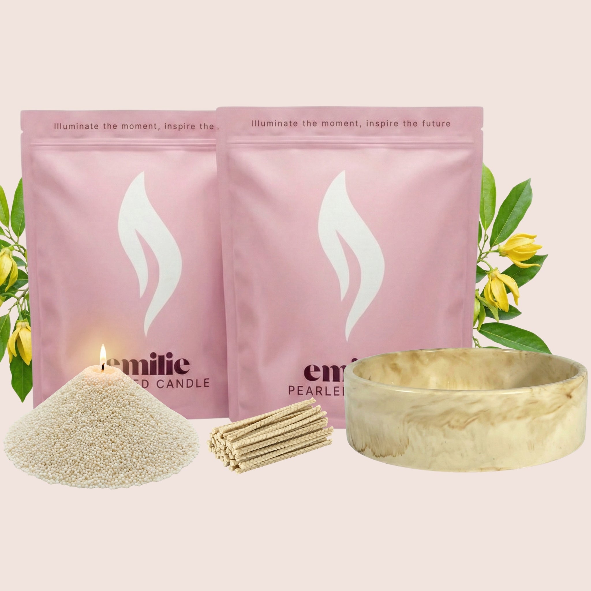 Ylang Ylang 1kg + 1kg of Your Choice Pearled Candles + Emilie Bol Lumière - Emilie Candle