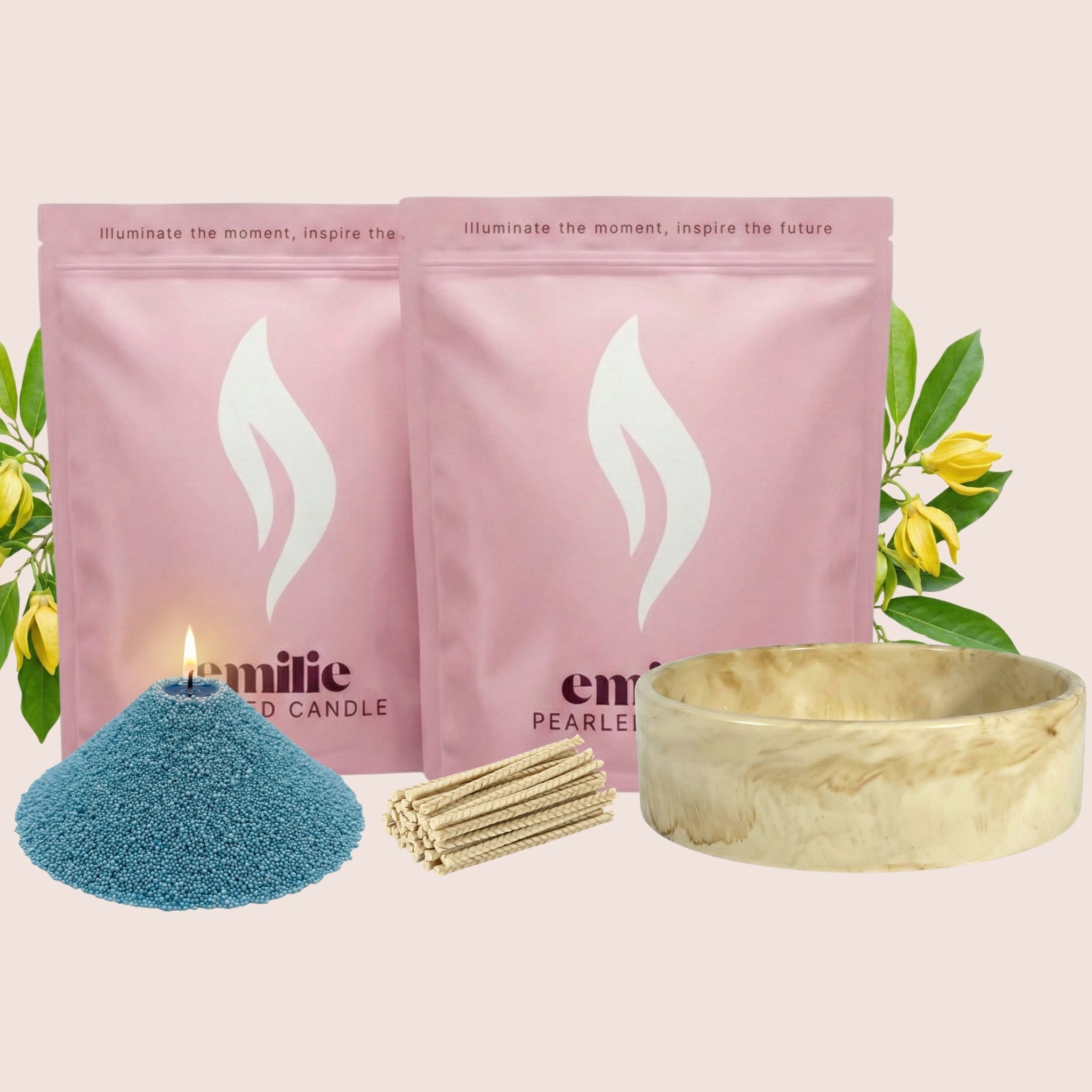 Ylang Ylang 1kg + 1kg of Your Choice Pearled Candles + Emilie Bol Lumière - Emilie Candle