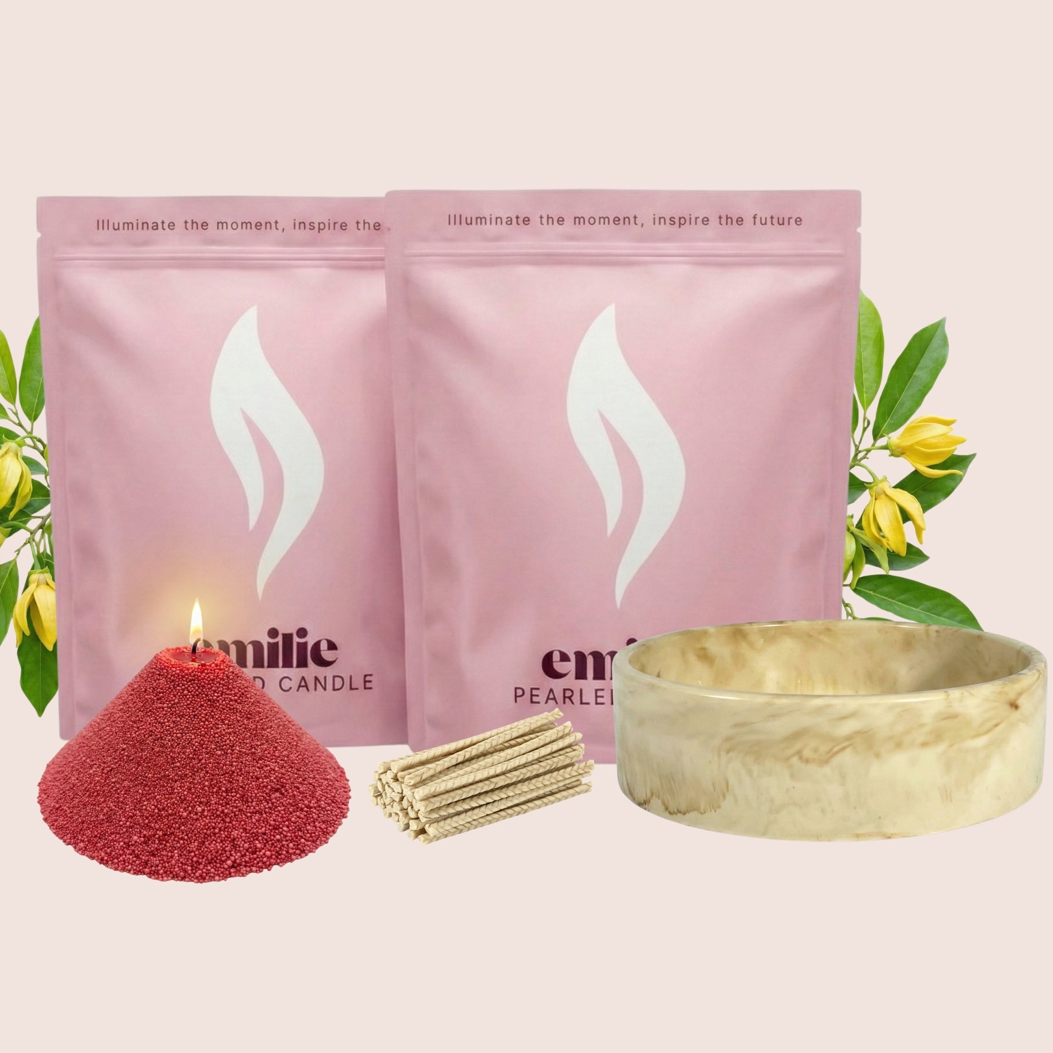 Ylang Ylang 1kg + 1kg of Your Choice Pearled Candles + Emilie Bol Lumière - Emilie Candle