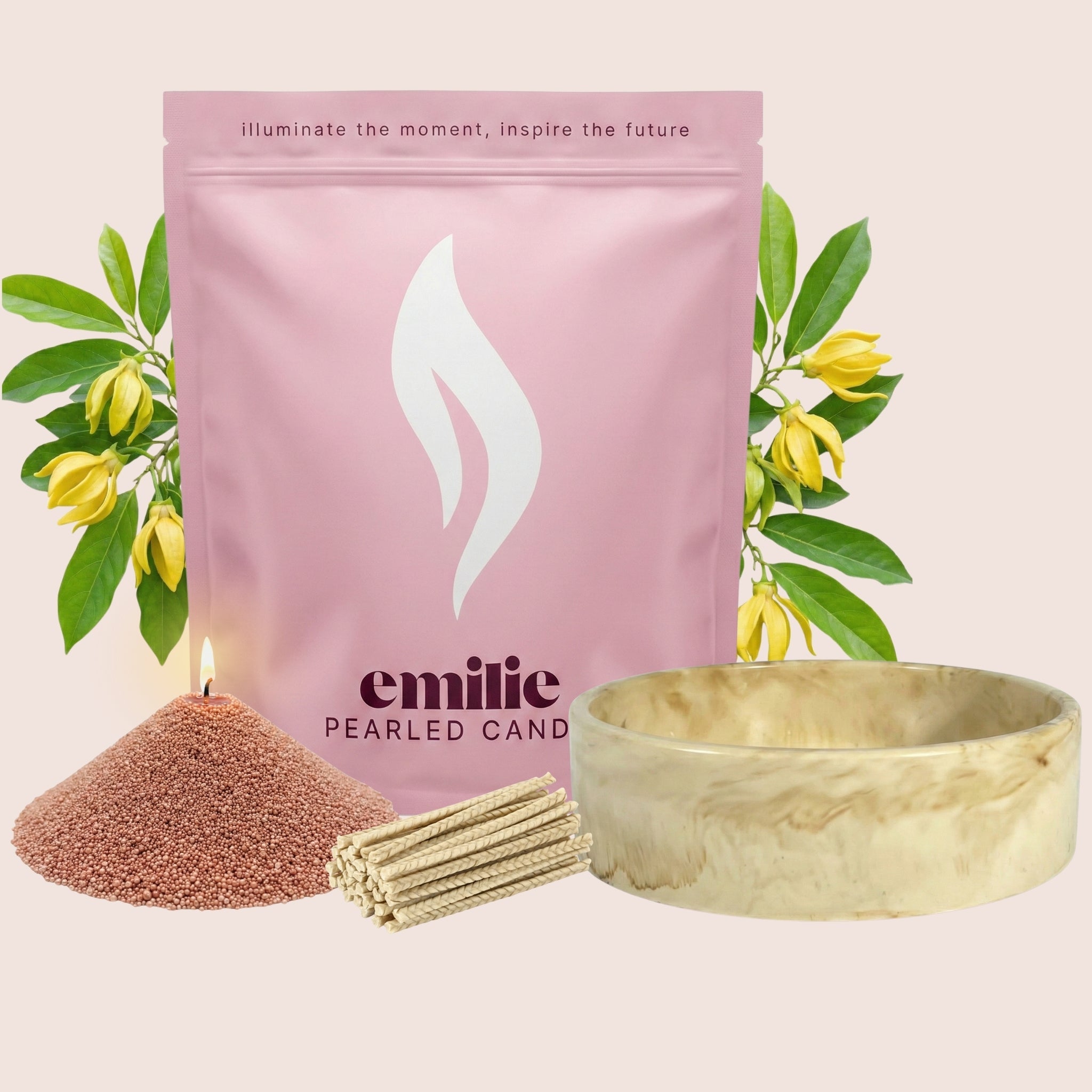 Ylang Ylang – Set & Save Pearled Candle + Emilie Bol Lumière - Emilie Candle