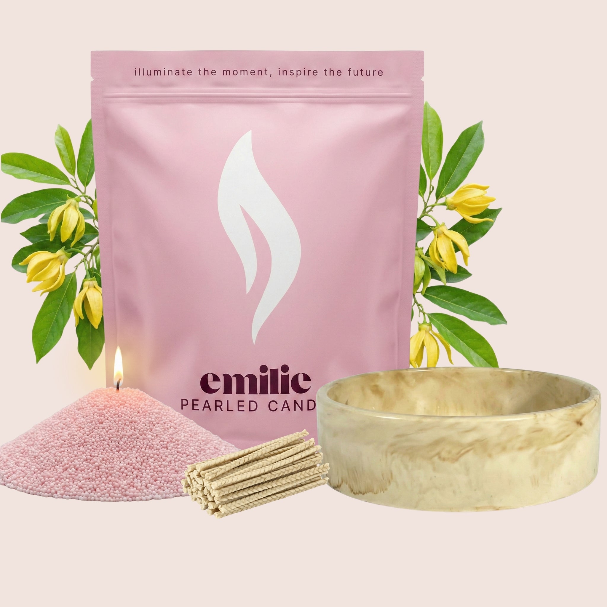 Ylang Ylang – Set & Save Pearled Candle + Emilie Bol Lumière - Emilie Candle